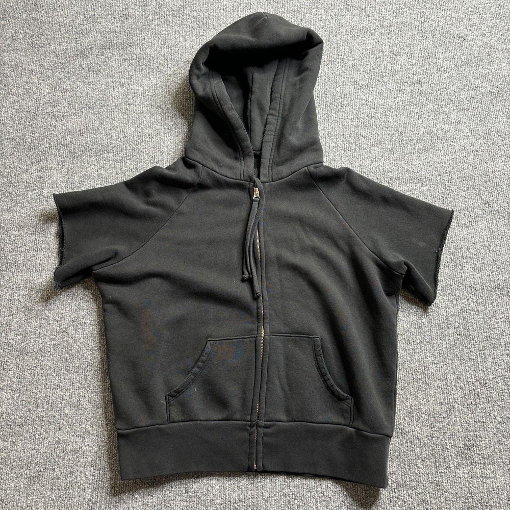Nili Lotan‎ Percy Zip Up Hoodie Women's Size Small Short Sleeve Black Distressed